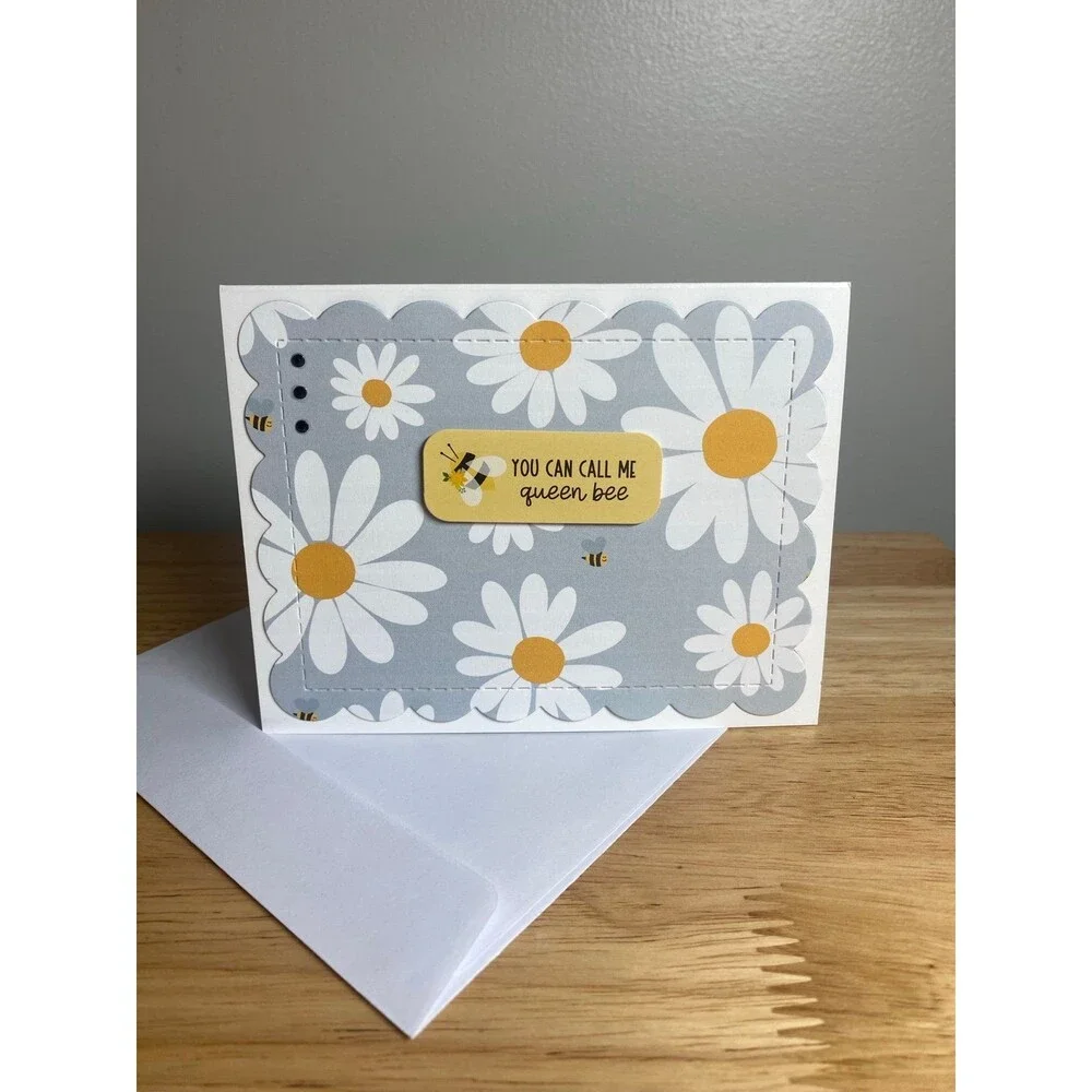 Bee & Flowers Greeting Card – Handmade A2 Card – All Occasion Blank Card